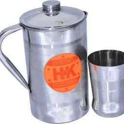super hk Stainless Steel Water Jug 1.5 Litre with LID & 1 Glass Jug Glass Set-picture-42