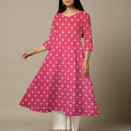 Women Floral Print Cotton Blend Anarkali Kurta-image-89