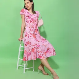tokyo talkies Women A-line Pink, Purple Knee Length Dress-picture-17