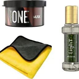 Combo Offer : One Musk & Rainforest Moonlight Spray & Microfiber Cotton Cloth Car Freshener Blocks-image-2