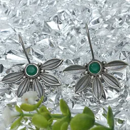 Ozanoo Brass Plated Floral Faux Emerald Stone Studded Drop Earrings-picture-12