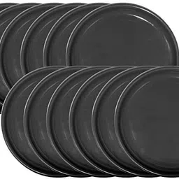 everbuy 12 Pcs Plastic Rice, Biryani Serving Plate, Round Glossy Black (28 CM) Dinner Plate image 2