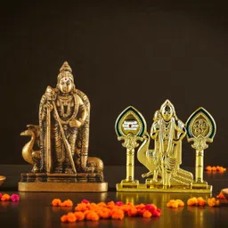 wodec PACK OF 2 ANTIQUE MURUGAN STATUE AND GOLD VEL FOR CAR DASHBOARD ETC. Decorative Showpiece - 9.5 cm image 5