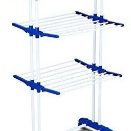 quantes Plastic, Steel Floor Cloth Dryer Stand Premium Double Pole 3-Tier Jumbo Mild for Balcony-picture-33