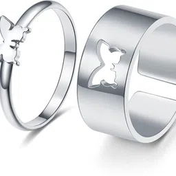 deevora Silver Butterfly Matching Love Couple Ring Alloy Silver Plated Ring Set-picture-17