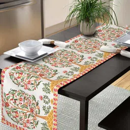 alina decor Lushomes White & Green Ethnic Motif Printed Table Runner image 1