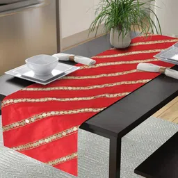 Alina decor Red & Gold-Coloured  Embellished 6-Seater Table Runner image 1