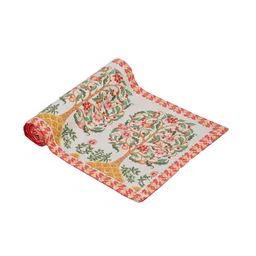 alina decor Lushomes White & Green Ethnic Motif Printed Table Runner image 3