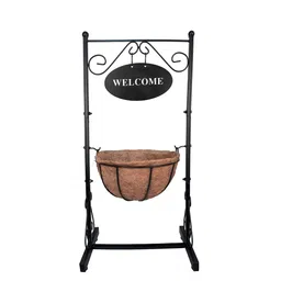 Garden Deco Black & Brown Textured Metal Planter With Holder image 2