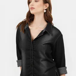 maykr Women Regular Fit Solid Slim Collar Casual Shirt-picture-11