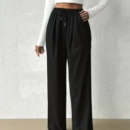 warcourt Women Solid Black Track Pants image 1