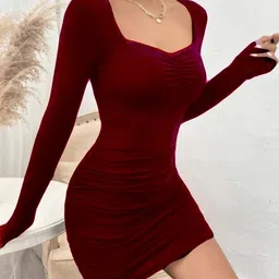 jmdenterprises Women Bodycon Maroon Above Knee/Mid Thigh Length Dress-picture-12