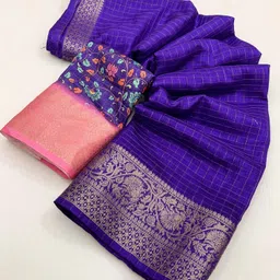 j6 designers Checkered, Woven Bollywood Cotton Silk Saree image 1