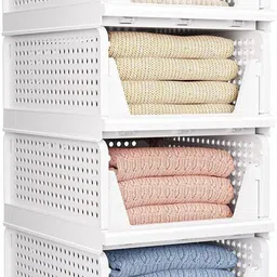 bladesmith 4 Pcs Foldable and Stackable Cupboard for Merging Cupboard Space - White Color PP Collapsible Wardrobe-picture-10