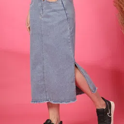 pluss Women Solid Regular Blue Skirt image 3