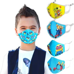 subhusha SUPER SAFETY 3 Layer cartoon print kids mask with Adjustable Ear loops Pack Of 5 DP-10 Digital Print Reusable, Washable Cloth Mask-picture-11