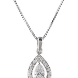 Femme Jam 925 Sterling Silver Zirconia Crystal Teardrop Pendant & Chain for Women & Girls White Gold Pendant-image-8