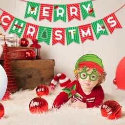 zyozique Red, Green Merry Christmas Decorations Banner, Photo Booth Props, Balloons (Set of 42) image 5