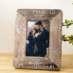 house of sajja Mango Wood In Burnt White Wash Photo Frame image 1