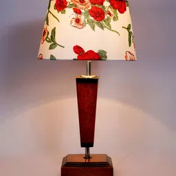 Messina Red Fabric Shade Night Lamp With Wood Base By BrightDaisy image 4