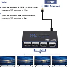 Etzin 1x4 HDMI Splitter, 1 in 4 Out HDMI Splitter Audio Video Distributor Box Support 0 inch Blu-ray Player image 2