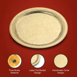 dokchan Pure Brass Slide design Pooja Thali for Decoration, Diwali Pooja (Size - 7inch) Dinner Plate image 2