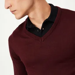 max Men Printed Round Neck Red Sweater image 3