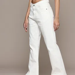 roadster Women Flared High Rise White Jeans image 4