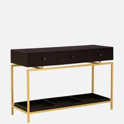 woodsworth from pepperfry Ioannina Solid Wood Console Table In Brown & Gold Finish image 4