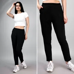 leewan Women Solid Black Track Pants image 2
