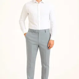 valenor Men Slim Fit Grey Cotton Blend Trousers image 3
