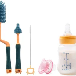 pink&black 3 Pcs Silicone Baby Bottle Brush Set, 360° Rotating Long Handle Water Bottle image 2