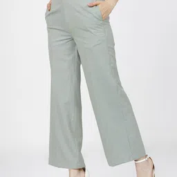 tokyo talkies Women Flared Grey Cotton Blend Trousers image 3