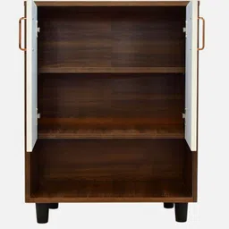 outkraft PORTLAND SHOE CABINET M1 IN PLANKED OAK DARK WITH CERAMIC WHITE FINISH Engineered Wood Semi-Open Book Shelf image 4