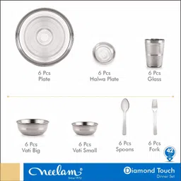 neelam Pack of 42 Stainless Steel Diamond Touch Dinner Set of Set 24 Gauge Dinner Set image 2