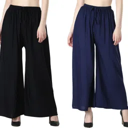 mensimpression Pack of 2 Women Relaxed Black, Dark Blue Viscose Rayon Trousers-picture-24