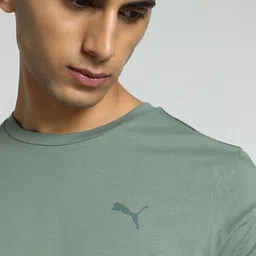 puma Men Solid V Neck Pure Cotton Green T-Shirt image 4