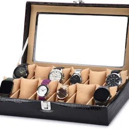 galaxy craft Black & Maroon Patti Glass Design Watch Box (WITHOUT WATCH) Watch Box image 1