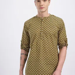 anouk rustic Men Floral Print Cotton Blend Straight Kurta-picture-21