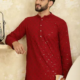 anaya azrin Men Embroidered, Embellished Viscose Rayon Straight Kurta image 4