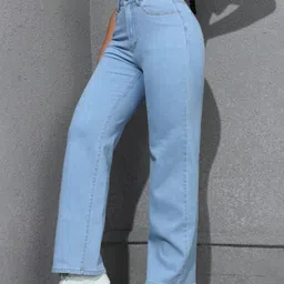 silver threads Women Straight Fit High Rise Light Blue Jeans image 3