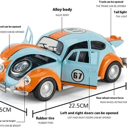 dezicon 1:18 Beetle Toy Car Vintage Car Die Cast Metal Model Cars Light Sound Pullback image 2