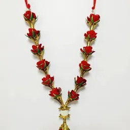 roma Red Rose Garland Mala for Photo Frame Atrificial Velvet rose, Moti Garland image 4