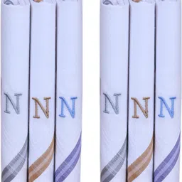 Tatsam handkerchief set for men women and boys alphabets design "N" pack of 6 handkerchief ["White"] Handkerchief-picture-24