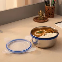 hahm Stainless Steel Airtight Lunch Box / Tiffin Set with Clip Lock Lid 2 Containers Lunch Box image 2