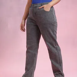 dressberry curve Women Straight Fit Mid Rise Grey Jeans image 3
