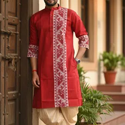 chandra Men Woven Design Pure Cotton Straight Kurta image 4