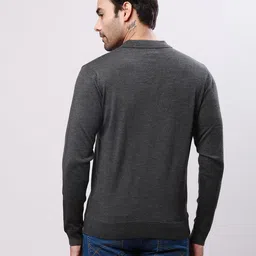 raymond Men Solid Collared Neck Grey Sweater image 4