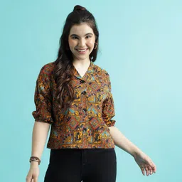 metronaut Women Boxy Fit Printed Lapel Collar Casual Shirt-picture-17