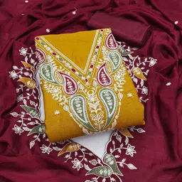 tnt Unstitched Cotton Blend Salwar and Dupatta Material Embroidered image 3